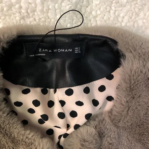 ZARA Women Jacket Women Size S Gray Tau[e Faux Fur Long Sleeve Open Front - Picture 2 of 6